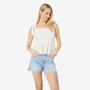 Madewell Rosalie Tie-Strap Top in Geo Eyelet Size Small Square Neck Cropped Fit